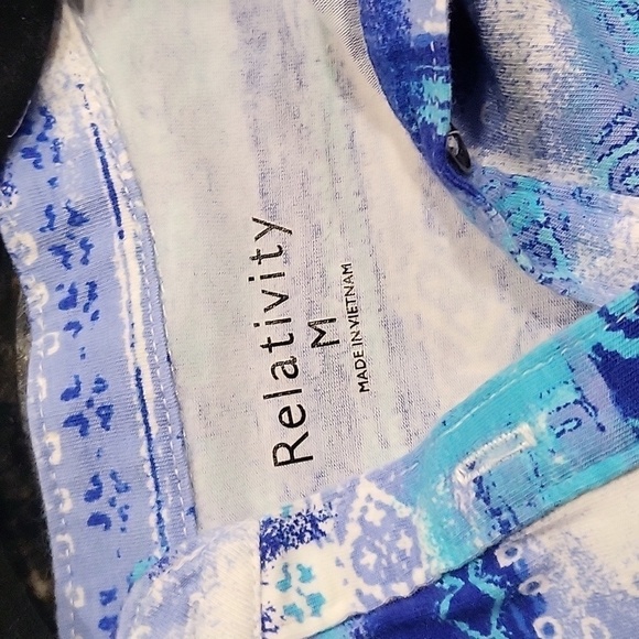 Relativity Button Front Top Cotton Rayon Blend M Blues. Teal and White Pockets - Picture 7 of 7